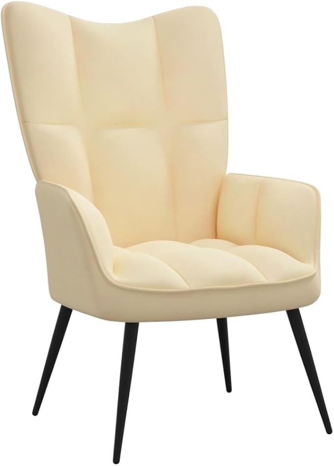 Floor Chair Arm Chair Living Room ChairsSleeper Sofa Relaxing Chair with a Stool Cream White Velvetfor Apartment Living and Home Office