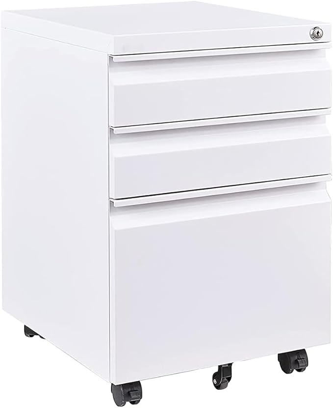 Anwick 3 Drawer Mobile File Cabinet Under Desk Fully Assembled Except Casters fits Letter/Legal/A4 Size for Home Office (White 3-Drawer)
