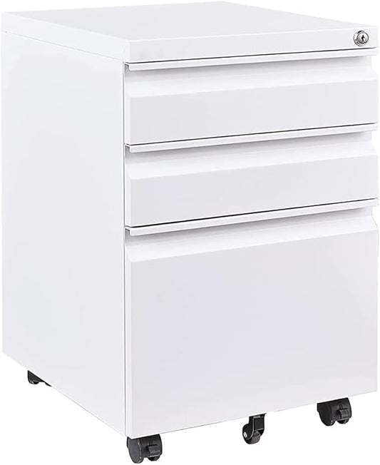 Anwick 3 Drawer Mobile File Cabinet Under Desk Fully Assembled Except Casters fits Letter/Legal/A4 Size for Home Office (White 3-Drawer)