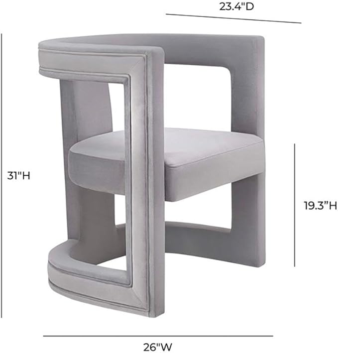 Pemberly Row Modern Gray Velvet Accent Chair 31 H x 26 W x 23.4 D Birch Frame Sculpted Design Handmade Living Room Seating Sumptuous Upholstery Contemporary Style for Home Decor