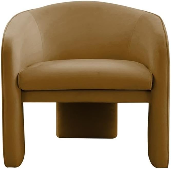 MAKLAINE Modern Velvet Accent Chair Brown Finish 29.9 W x 28.5 D x 28.2 H Kiln-Dried Pine Frame Sculptural Design Upholstered Handmade Chair for Living Room or Bedroom
