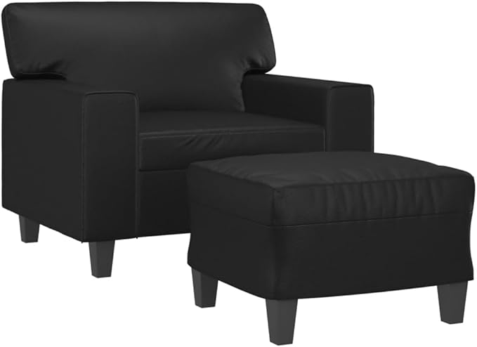 Modern Sofa Chair with Footstool Accent Chair with Ottoman Faux Leather Sofa Chairs Reading Chair for Living RoomChair for Bedroom Black 23.6 Faux Leather -20