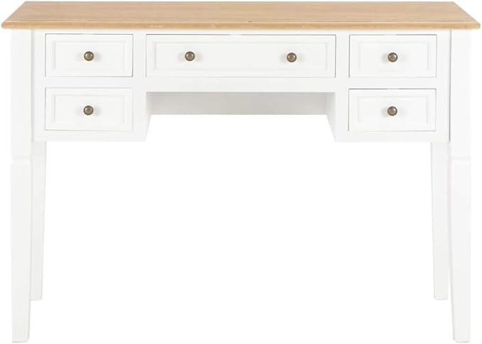 Wooden Writing Desk with 5 Drawers Writing Study Table Computer Desk Work Desk for Home Office Study Living Room Brown and White 43.1x17.7x30.5 Wood-187