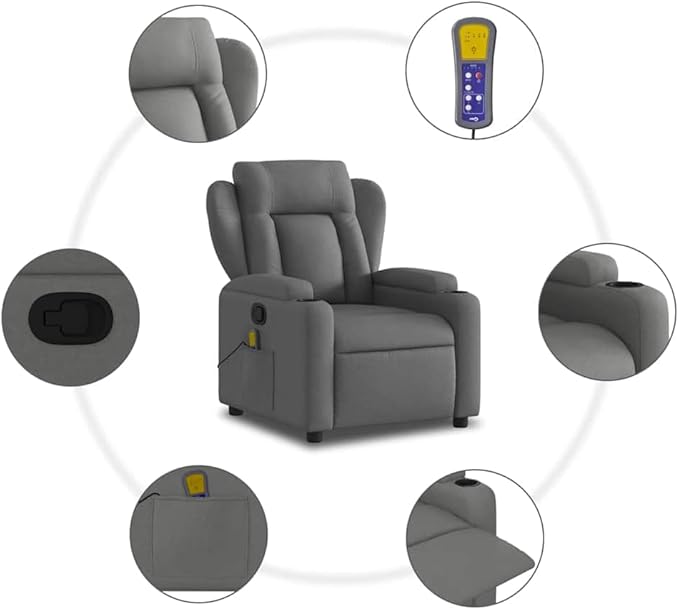 vidaXL Modern Dark Grey Massage Recliner Chair with USB Function and Adjustable Features Perfect for Living Room Office Relaxation Chairs Reclining Armchair TV Sofa