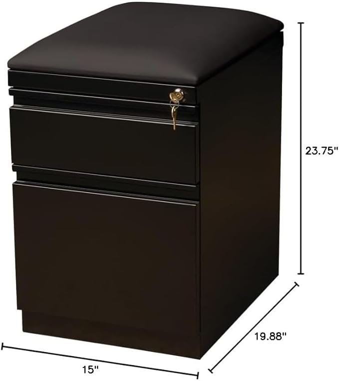 BOWERY HILL 2-Drawer Metal Mobile Filing Cabinet 23.75 in H Black Finish Includes Seat Cushion Hidden Casters Letter-Size Hanging File Storage Commercial Office Furniture