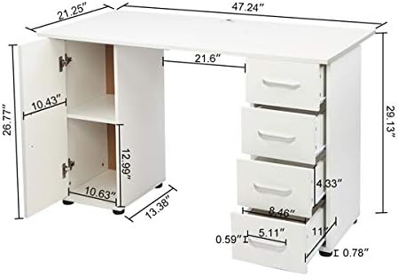 Computer Desk with 4 Drawers Home Office Desks Computer Desk with Drawer White Desk with Storage Door Office DeskWriting Desk Cabinet Writing Table Workstation for Home Office 47L x 21W x 29H