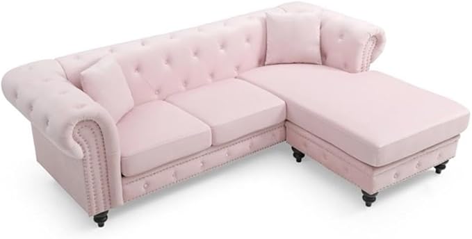 Glory Furniture Nola Velvet Sofa Chaise in Pink