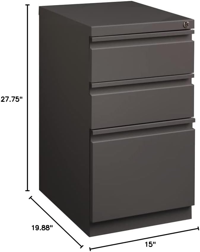 BOWERY HILL 3-Drawer Mobile Metal Filing Cabinet 20 Depth Espresso Finish Durable Commercial Grade with Full Extension Drawers Locking Storage for Office Fits Letter-Size Files