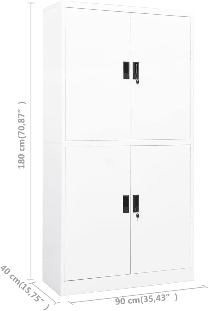Metal Office Cabinet Garage Storage Cabinet with 4 Doors and Adjustable Shelves 70.9 White Steel Lockable File CabinetLocking Tool Cabinets for OfficeHome (Style B)