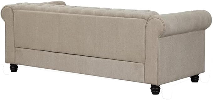 5STARS N&ampR RN Furnishings Chesterfield 81 Button Tufted Linen Fabric Sofa-Beige