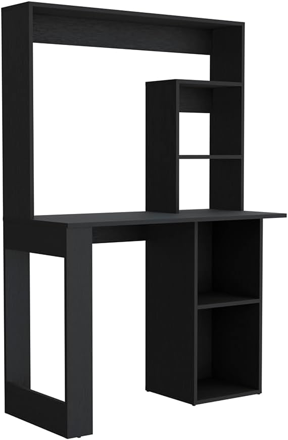 Home Office Desk Writing Computer Desk with Storage Shelves and Hutch Black