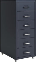 6-Drawer File Cabinet Metal Mobile File Cabinet with Wheels Filing Cabinet Under Desk for Home/Office (Color:Dark Gray)