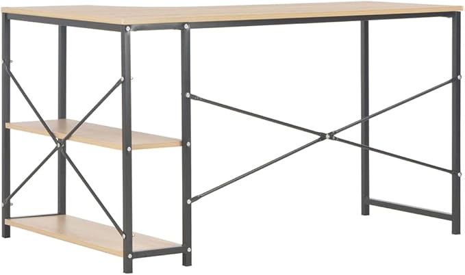 vidaXL Computer Desk Office Table with Metal Frame Home Writing Desk with Storage Shelf Monitor Standing Desk Industrial Style Black and Oak