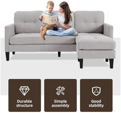 L Shaped Couch Convertible Sleeper Sofa with Reversible Chaise Sectional Couches with Storage Ottoman for Living Room Comfy Couches with Reversible Chaise for Apartment Light Gray