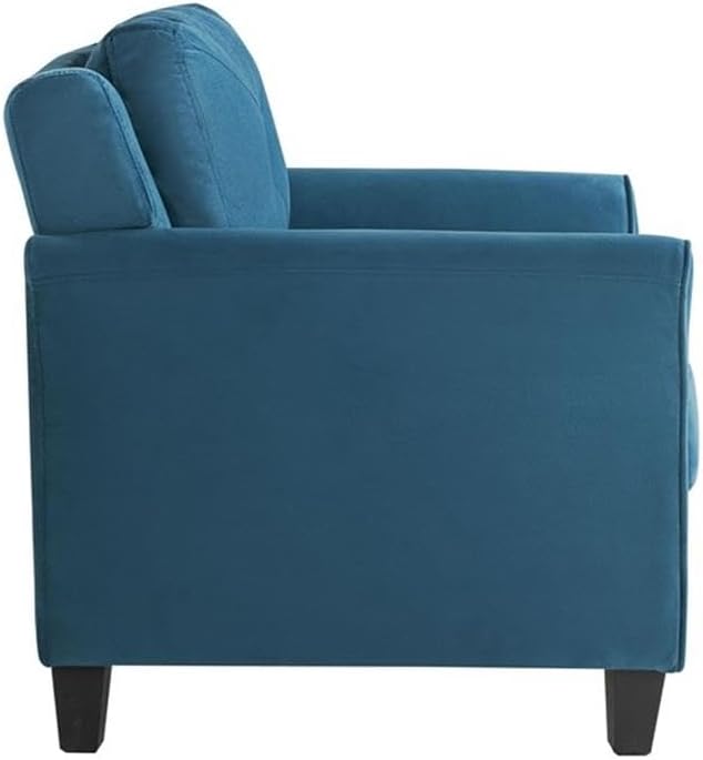 Pemberly Row Contemporary Arm Chair Blue Fabric Upholstery Tufted Back Cushions Solid Hardwood Frame High Density Foam 19 in Seat Height Elegant Living Room or Accent Seating