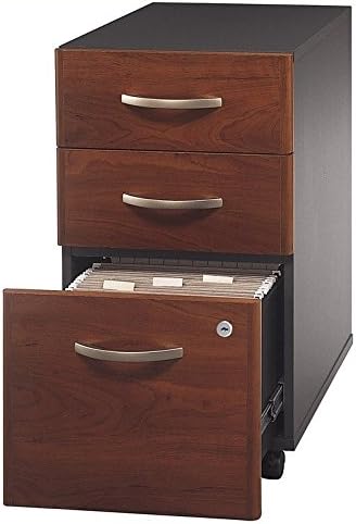 Scranton &amp Co 3-Drawer Mobile Pedestal Filing Cabinet Hansen Cherry Finish Locking Bottom Drawers Ball-Bearing Slides Fits Under Desk Shell Office Storage Solution for Legal and Letter Files