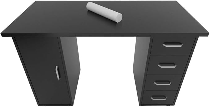 Rolling Office Desk Computer Desk with Drawers Mobile Study Writing Desks for Home with Storage Desks &amp Workstations for Home Office Desk Space Saving Compact Desk Black 120 x 54 x 81cm (L x W