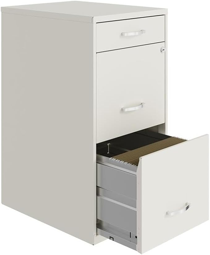 UrbanPro 3-Drawer Metal Organizer Filing Cabinet 27.32 H x 14.25 W x 18 D Pearl White Finish Locking File Drawers for Letter-Size Files Smooth Glide Suspension Home or Office Storage Solution