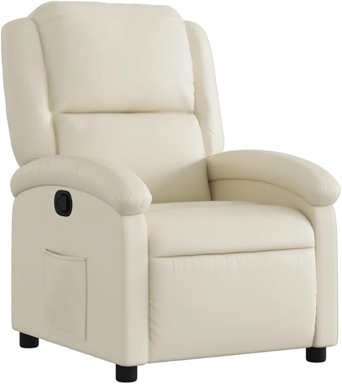 Cream Faux Leather Recliner Chair Manual Reclining Armchair for Living Room Padded Reading Lounge Chair 242.5 lb Capacity 34.1 x 28.0 x 39.2 in