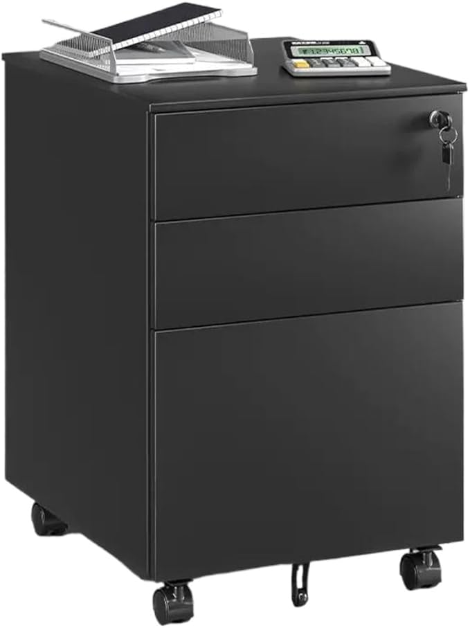 File Cabinet with Lock Drawer Under The Desk Activity Cabinet Three Drawer Data Office Cabinet Bedside tin Cabinet (Color : Black)