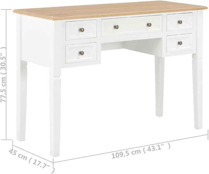 Wooden Writing Desk with 5 Drawers Writing Study Table Computer Desk Work Desk for Home Office Study Living Room Brown and White 43.1x17.7x30.5 Wood-187