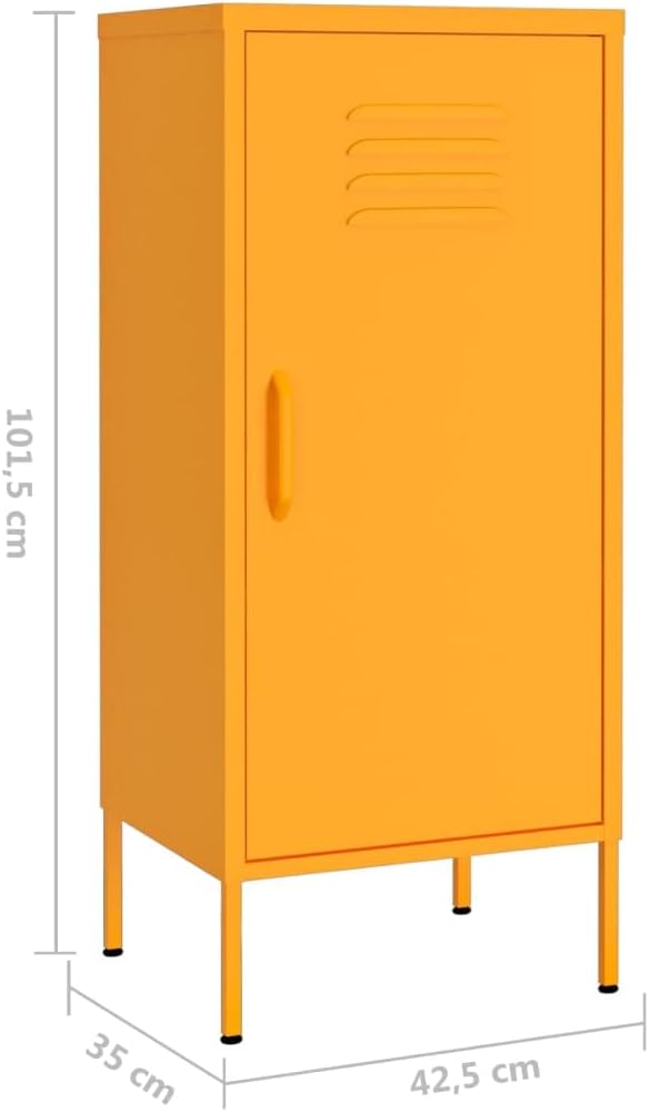 Metal Storage Cabinet with Single Doors and 2 Adjustable Shelves Steel Garage Storage Cabinet File Cabinet Counter Cabinet for Home GarageSchool 16.7x13.8x40 Mustard Yellow -AA