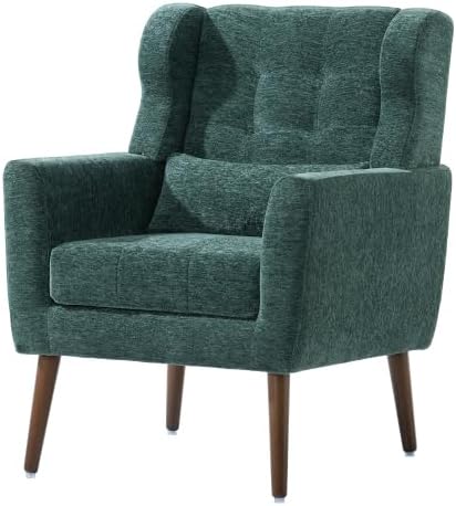 Modern Side Chair Square Shape Chenille Arm Chair Comfy Soft Padded Lounge Chair for Living Room Bedroom Home Office Kitchen(Dark Green)