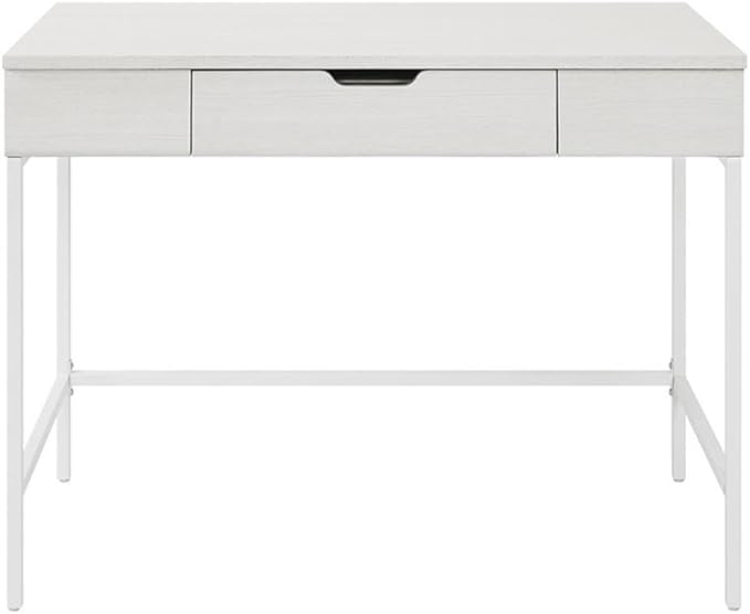 Pemberly Row Worksmart Sit-to-Stand Desk 40 W x 20 D x 31 H White Oak Engineered Wood Adjustable Height with Storage Drawer Modern Steel Frame Home Office or Student Desk