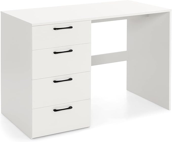 White Desk with Drawers Home Office Desk with 4 Storage Drawers Modern Vanity for Bedroom Teen Writing Study Table Wood Computer Workstation for Study Room 43.5×23.5×30 (L×W×H)