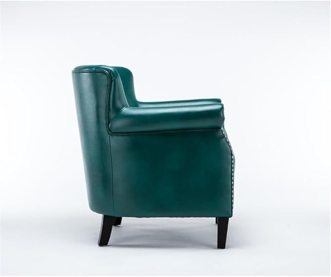 Pemberly Row Modern Club Accent Chair Teal Green Faux Leather Upholstery Hardwood Frame Chrome Nailhead Trim Solid Wood Legs No Assembly Comfortable Seating for Living Room Bedroom or Office