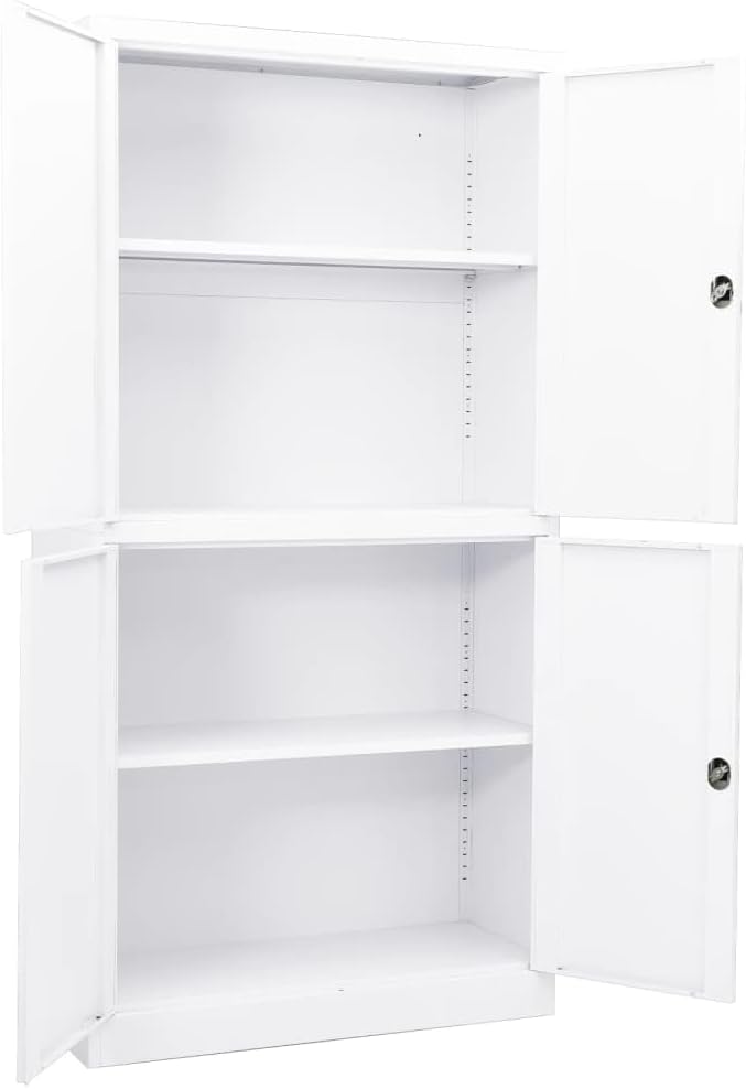 Metal Office Cabinet Garage Storage Cabinet with 4 Doors and Adjustable Shelves 70.9 White Steel Lockable File CabinetLocking Tool Cabinets for OfficeHome (Style B) -AA