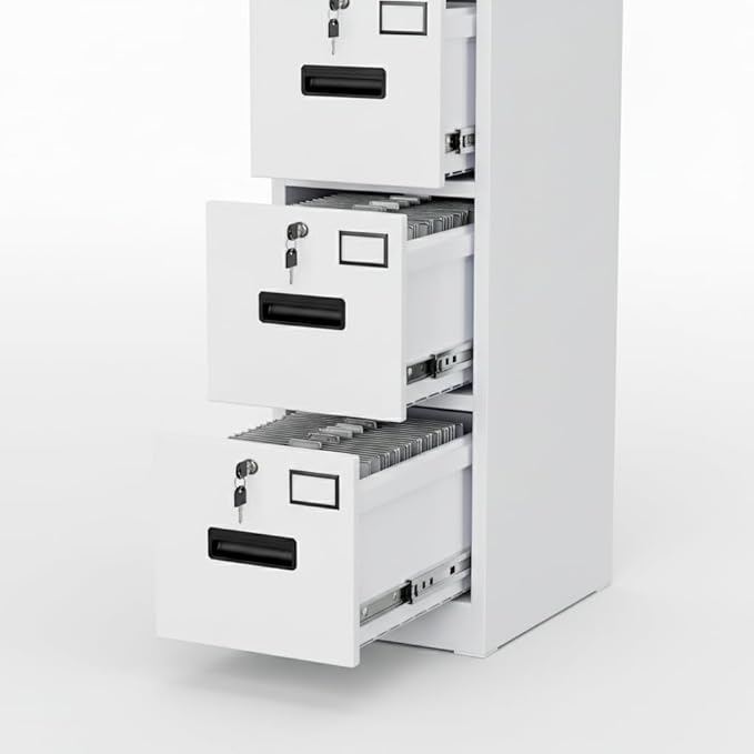GarveeHome 4 Drawer Metal File Cabinet with Independent Locks Heavy Duty Steel Vertical Filing Cabinet for A4 Letter/Legal Size Locking Drawers for Home Office School White