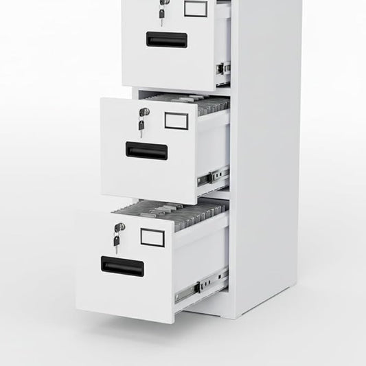 GarveeHome 4 Drawer Metal File Cabinet with Independent Locks Heavy Duty Steel Vertical Filing Cabinet for A4 Letter/Legal Size Locking Drawers for Home Office School White