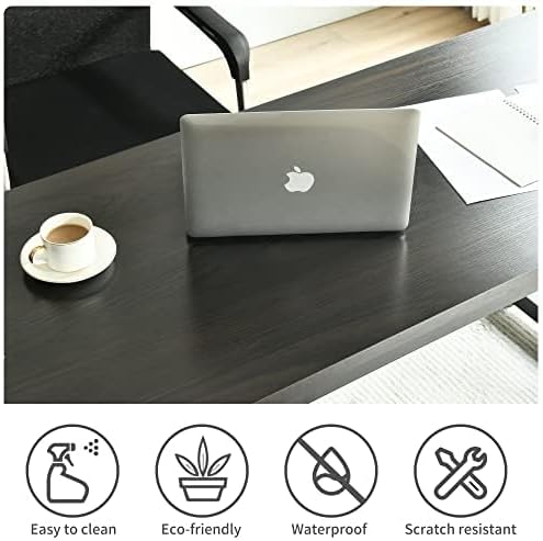 Large Computer Desk - 63 Inch Home Office Desks Study Student Writing Table Gaming Desk Wood Modern Simple Table with Storage Bag &amp Headphone Hooks Grey