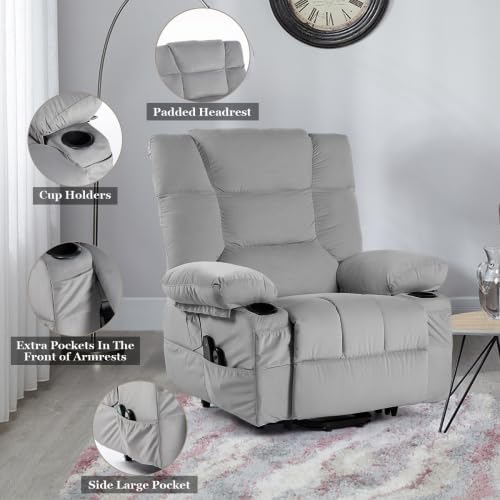 Electric Power Lift Recliner Chair Recliner Sofa for Elderly Heat and Massage2 Cup Holders Recliners Chairs for Living Room Infinite Position and Double 2 Side Pocket (Dark Grey)