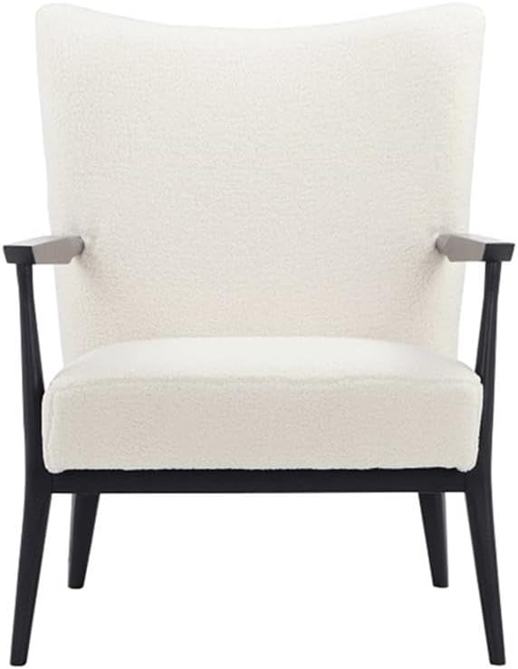 Pemberly Row Contemporary Lounge Chair Boucle Fabric White Finish Modern Arm Chair Black Metal Frame 18 Seat Height Minimalist Design for Living Room Nursery or Accent Seating