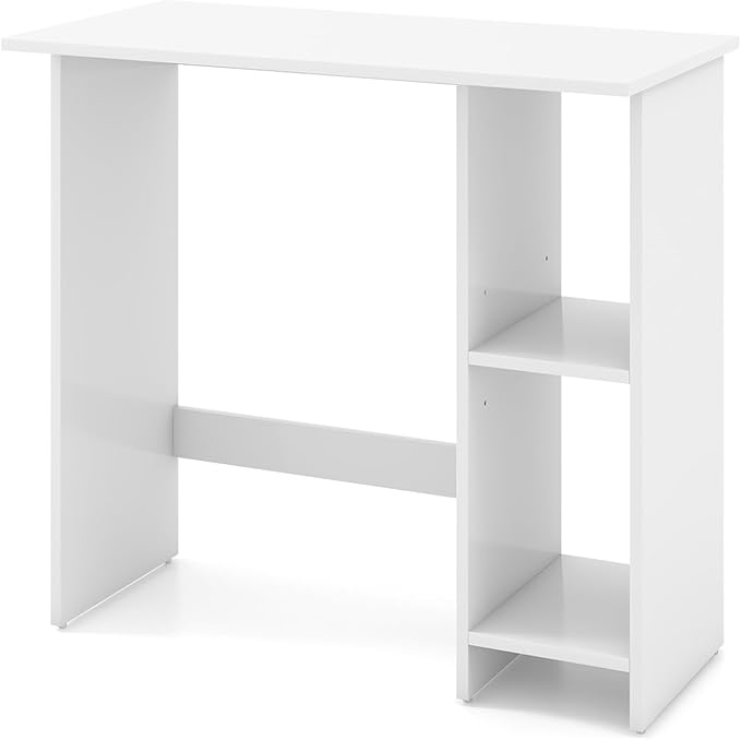 31.5 Small Desk Wooden Home Office Desks Compact Writing Study Work Table with Adjustable Shelf Modern Makeup Vanity for Bedroom Computer Workstation for Small Space (White)