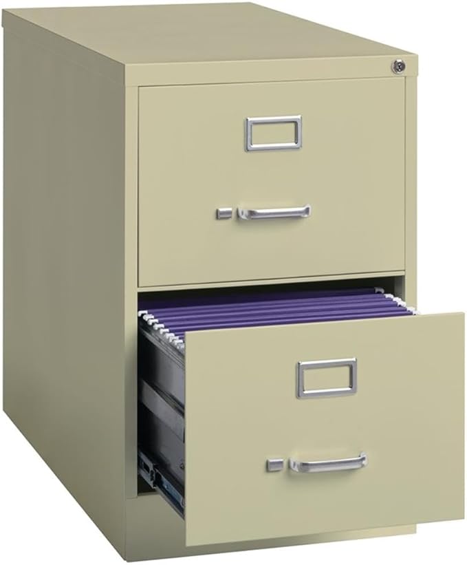Pemberly Row 26.5 D Metal Vertical Filing Cabinet Legal Width 2 Drawer Putty Finish Durable Commercial Grade Steel Lockable Office Storage for Files Fully Assembled