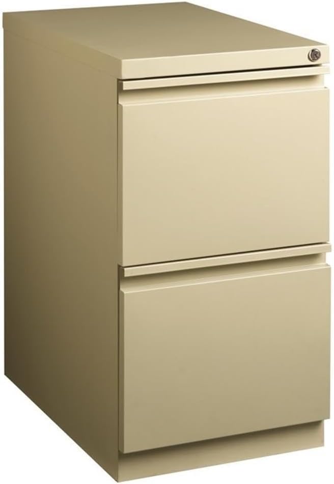Pemberly Row Mobile Pedestal Filing Cabinet 2-Drawer File/File 23 D Beige Steel Full Extension Drawers Hidden Casters Lockable Office Storage ANSI/BIFMA Certified