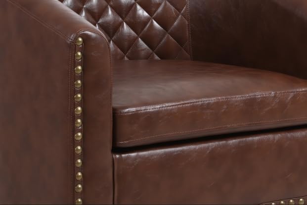Artificial leather sofa chair barrel-shaped armchair side chair nail head decoration and diamond net backrest suitable for living room bedroom waiting room office and reading chair. (Brown)