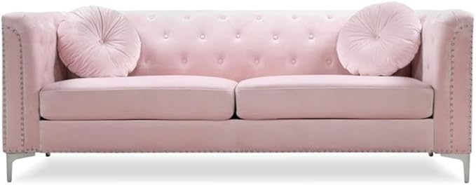 Glory Furniture Pompano Velvet Upholstered Sofa in Pink
