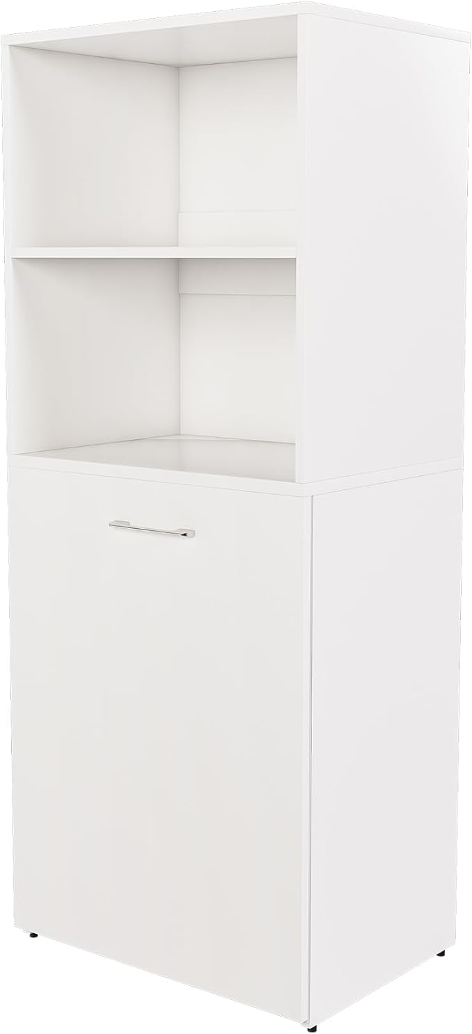 33''Folding Office Desk with Storage Shelves and Wheels Mid Century Modern Fold Out Stretchable Computer Desk for Small Spaces Home Office Apartment (White)