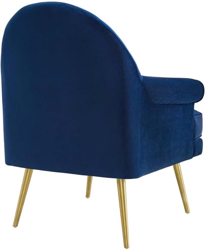 Pemberly Row Modern Velvet Button Tufted Accent Armchair Navy Upholstery Gold Stainless Steel Legs Dense Foam Padding 25.5 H x 30 W x 33.5 D Living Room Lounge or Home Office Chair