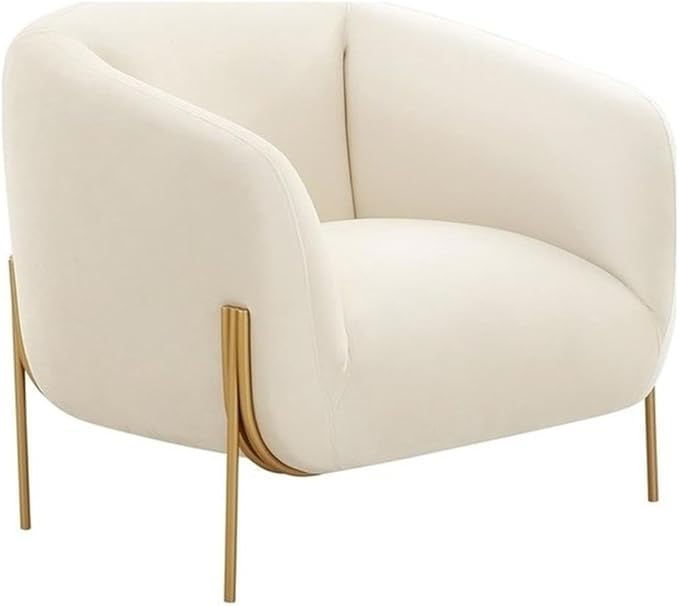 Pemberly Row Modern Cream Velvet Accent Chair Matte Gold Legs Handmade Durable Frame Contemporary Living Room or Bedroom Seating Inspire Me! Home Decor Collection 7.1 in Leg Height