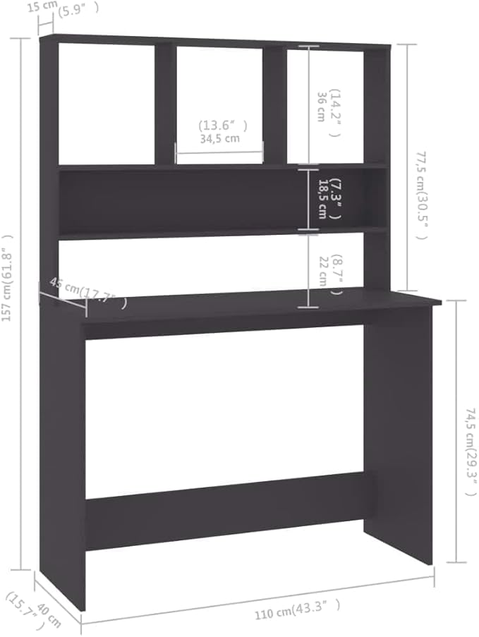Small Computer DeskSchool Writing DeskHome Office DeskStudy DeskWork Home Office Desk for Small SpaceDesk with Shelves Gray 43.3x17.7x61.8 Chipboard