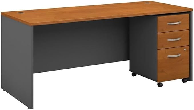 Bush Business Furniture Series C 72W x 30D Office Desk with Mobile File Cabinet in Natural Cherry Large Workstation with Rolling Storage Drawers for Workspace