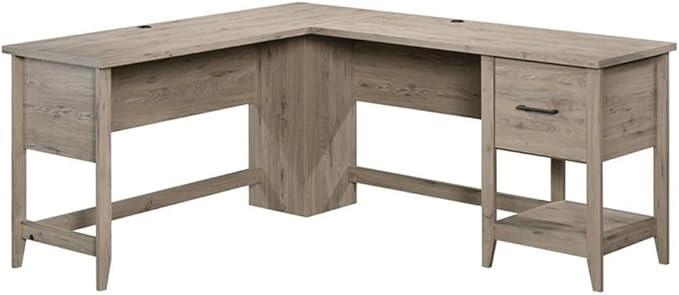 Scranton &amp Co L-Shaped Engineered Wood Computer Desk Laurel Oak Finish 58.66 W x 66.46 D x 29.02 H File Drawer Lower Shelf Cord Management Tapered Feet Home Office Desk