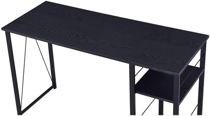 BOWERY HILL Writing Desk Wooden Top with Black Metal Open Base 47 W x 19 D x 28 H 2-Shelf Design Rustic Industrial Style Particle Board and Paper Veneer Home Office Desk with Storage