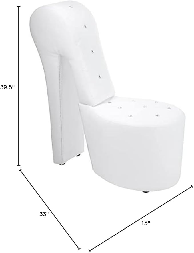 Tristam 40 Modern Glam High Heel Lounge Chair Armless Chair with Upholstered Crystal-Like Buttons and Diamond Stitching Comfortable Indoor Seating for Bedroom Living Room (White (Faux Leather))