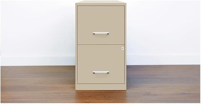 Pemberly Row 2-Drawer Metal Filing Cabinet 18 Deep Putty/Beige Finish Letter-Size Hanging Files High-Side Drawers Cam Lock Security Glide Suspension Home or Office Storage Solution